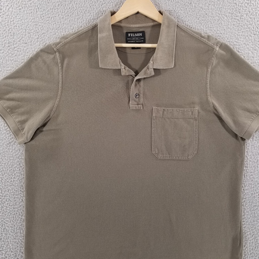 Filson Polo Shirt Mens XL Brown Heavyweight Pique Knit Pocket Short Sleeve